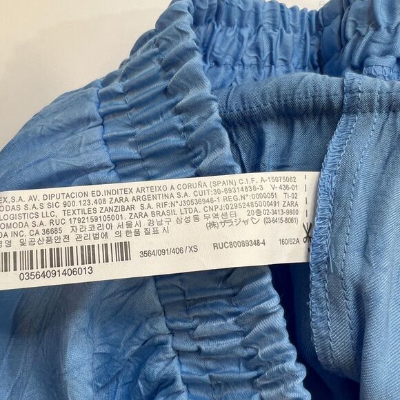 Zara Satin Effect Cargo Short Womens XS Extra Small Crinkle Blue Faux Fly Pocket - Picture 11 of 13